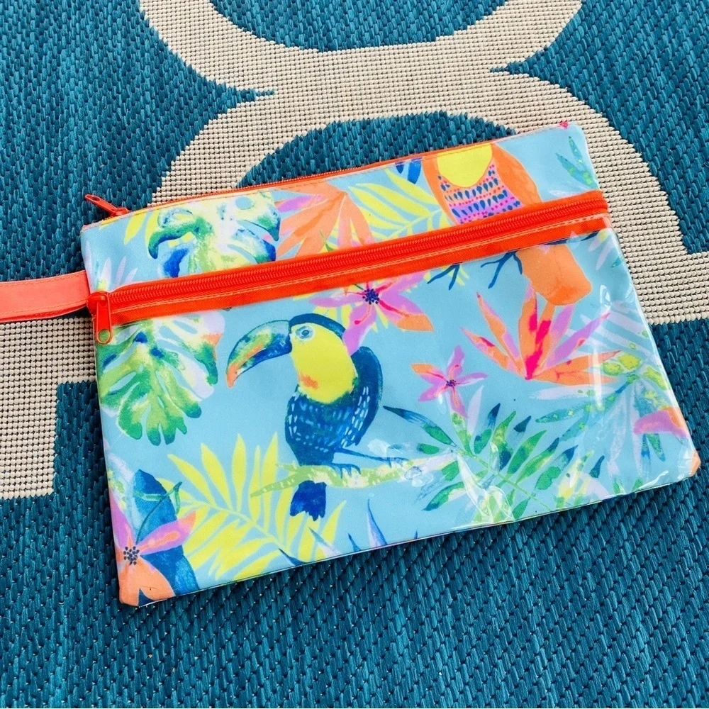 Tropical Parrot Bird Beach Cosmetic Make Up Bag